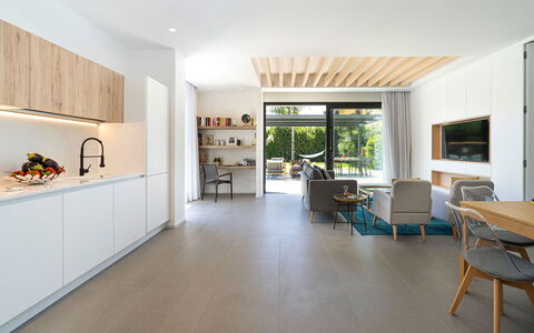 Villa la Isla: Meubles, Design Intérieur, Sol, Bois, Plafond, Sol, Comptoir, Cuisine, Table Cuisine Et Salle A Manger, Domicile
