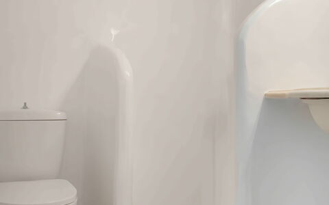 Mykonos Pool House 4: Blanc, Luminaire Plomberie, Toilette, Salle De Bains, Plomberie, Sol, Siège De Toilette, Plastique, Céramique