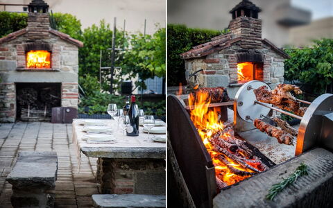 Villa Bilor Luxe: Cheminée, Brique, Cuisine, Aliments, Barbecue, Chaleur, Arrière-Cour