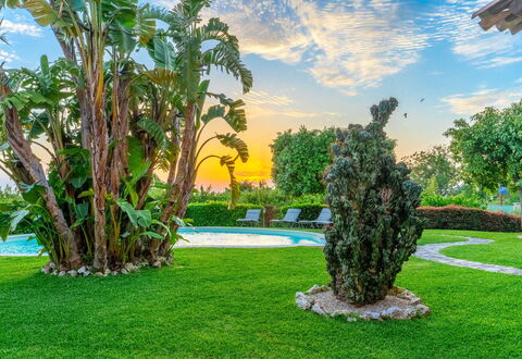 Villa Polistena: Bleu, Vert, Herbe, Arbuste, Paysage, Jardin, Piscine, Pelouse, Recours