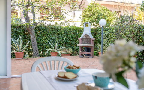 Veranda sul Conero: Meubles, Mobilier De Jardin, Chaise, Table Cuisine Et Salle A Manger, Tableau De Plein Air, Pot De Fleur, Jardin, Ombre, Plante D'Appartement, Arrière-Cour