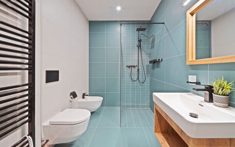 Na Kovárně: Salle De Bains, Sol, Luminaire Plomberie, Design Intérieur, Sol, Évier, Lavabo, Toilette, Robinet, Armoire De Toilette