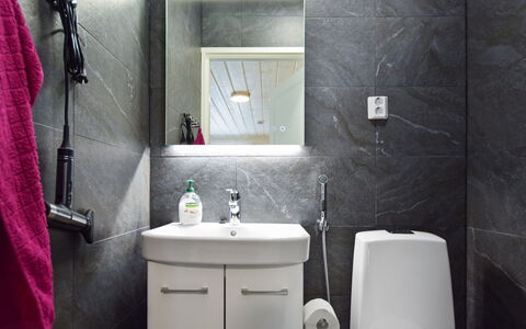 Villa Ruuska: Salle De Bains, Luminaire Plomberie, Mur, Design Intérieur, Sol, Évier, Lavabo, Sol, Toilette, Siège De Toilette