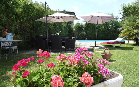 Villa Eva: Meubles, Mobilier De Jardin, Arbuste, Chaise, Jardin, Parapluie, Pot De Fleur, Tableau De Plein Air, Ombre