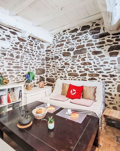 Le Bourg Tressé: Sol, Sol, Plafond, Salon, Mur De Pierre, Chaise, Plante D'Appartement, Tache De Bois, Oreiller