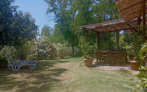 Podere Dolce Sonno e Sonnellino: Arbuste, Meubles, Jardin, Ombre, Arrière-Cour, Pelouse, Chaise, Mobilier De Jardin, Structure En Plein Air