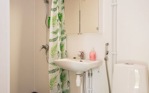 Heinävesi Homes D6: Luminaire Plomberie, Salle De Bains, Design Intérieur, Toilette, Siège De Toilette, Rideau De Douche, Sol, Plomberie, Pièce, Rideau