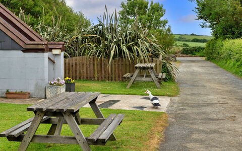 Squire, Quinceborough Farm: Extérieur Banc, Mobilier De Jardin, Meubles, Table De Pique-Nique, Tableau De Plein Air, Jardin, Pelouse, Chalet, Banc, Arrière-Cour
