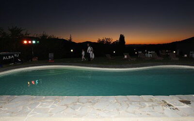 sunset on the pool