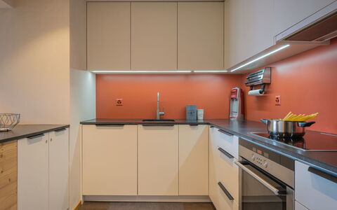Ovronnaz 255: Cabinetry, Evier, Comptoir, Évier, Robinet, Cuisine, Bois, Cuisinière, Orange, Appareil De Cuisine
