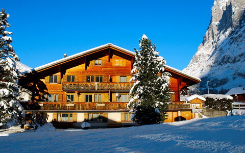 Chalet Chiebrendli: Bâtiment, Neige, Ciel, Fenêtre, Arbre, Plante, Montagne, Mélèze, Maison, Pente