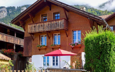 Hüsli: Plante, Bâtiment, Fenêtre, Maison, Ciel, Quartier, Bois, Zone Résidentielle, Arbre, Chalet