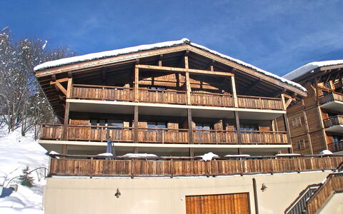Ovronnaz 176: Ciel, Fenêtre, Bâtiment, Neige, Bois, Maison, Pente, Arbre, Façade, Toit