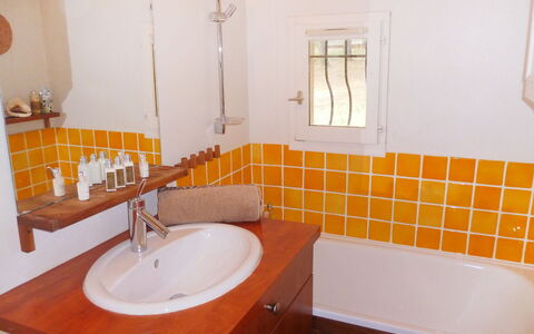 Domaine des Vignes: Salle De Bains, Lavabo, Pièce, Propriété, Tuile, Sol, Évier, Armoire De Toilette, Robinet, Luminaire Plomberie
