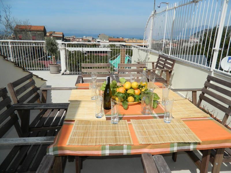 Exclusive Terrace Solarium equipped with sun beds, sun chairs, shower, tables, chairs, barbecue