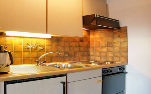Leukerbad 550: Comptoir, Cabinetry, Propriété, Cuisine, Pièce, Meubles, Évier, Éclairage, Cuisinière, Jaune