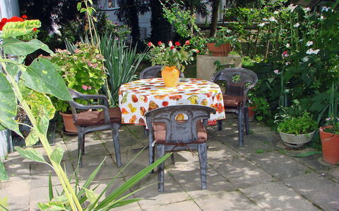Allmendgasse: Tableau De Plein Air, Patio, Mobilier De Jardin, Botanique, Cour, Jardin, Table, Arrière-Cour, Meubles, Plante
