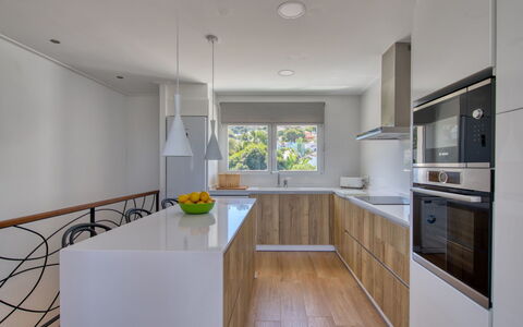 Anguilaga: Cabinetry, Comptoir, Propriété, Bâtiment, Cuisine, Plante D'Appartement, Appareil De Cuisine, Design Intérieur, Bois, Evier