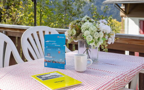 Schweizerhof Apt. S: Table, Meubles, Propriété, Vaisselle, Plante, Fleur, Chaise, Nappe De Table, Vert, Bleu Azur