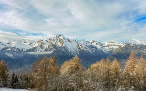 Nendaz 654: Nuage, Ciel, Montagne, Neige, Plante, Paysage Naturel, Pente, Mélèze, Branche, Arbre