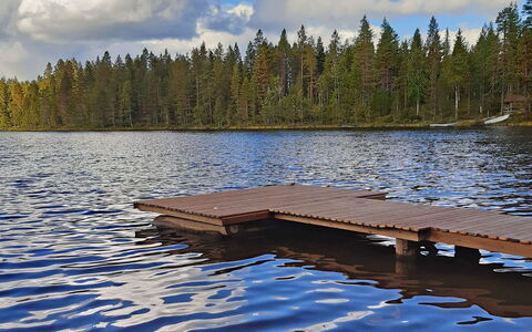 Mustalampi 2 Kurkiaura: L'Eau, Bois, Quai, Banque, Lac, Mélèze, Réflexion, Forêt, Planche, Dur