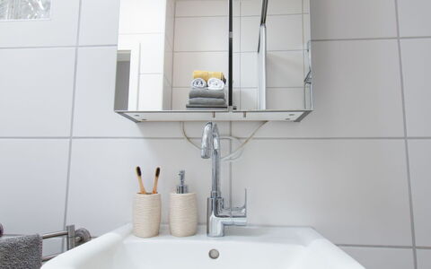 Butzel: Miroir, Robinet, Évier, Propriété, Luminaire Plomberie, Lavabo, Salle De Bains, Design Intérieur, Sol